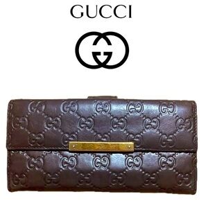 Gucci Guccissima Interlocking Leather Long Wallet, Brown